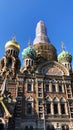 Beautiful ancient colored temple in Russia view