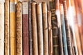 Beautiful ancient old books on shelf in the library Royalty Free Stock Photo