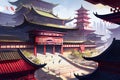 Beautiful ancient oriental fantasy castle, ai illustration