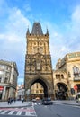 Beautiful ancient powder tower, Prague, Czech Republic. Powder Tower is the gateway which leads through the Old Town Royalty Free Stock Photo