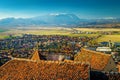 Beautiful ancient Rasnov city view from the castle, Transylvania, Romania Royalty Free Stock Photo