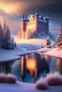 Beautiful Ancient Snowy Castle. Generative Ai. Ai