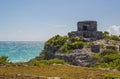 Beautiful ancient temple and sea in archaeological zone Tulum, Royalty Free Stock Photo