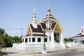 Beautiful ancient white crematory architecture or antique funeral pyre building thai style of Wat Ku or Phra Nang Rua Lom temple