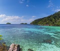 Beautiful Andaman sea, Tropical clear blue sea and blue sky background at Lipe Island, Satun, Thailand -  summer Royalty Free Stock Photo