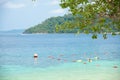 Beautiful Andaman sea, Tropical Turquoise clear blue sea and white sand beach on pattaya beach with blue sky background - summer Royalty Free Stock Photo