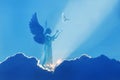 Beautiful angel in heaven with divine rays of sun light Royalty Free Stock Photo