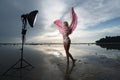 Beautiful angel woman with pink wings Royalty Free Stock Photo