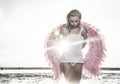 Beautiful angel woman with pink wings Royalty Free Stock Photo