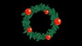 Beautiful animated Christmas wreathe with green leaves and red berries RGB Alpha channel. Xmas decor. Christmas