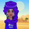 Beautiful animation African princess in ancient clothes and a turban.