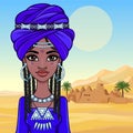 Beautiful animation African princess in ancient clothes and a turban.