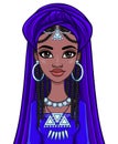 Beautiful animation African princess in ancient clothes and a turban.