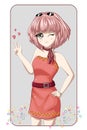 Beautiful anime girl Japanese wearing pink mini dress with pink short hair