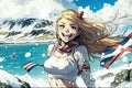Beautiful anime manga girl in Iceland illustration generative ai
