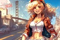 Beautiful anime manga girl in San Francisco California illustration generative ai
