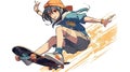 a beautiful anime manga inspired skatergirl in a banner style, ai generated image