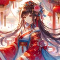 A beautiful anime princess, in ancient time, oriental hair, hanfu dress, girl, palace, empress, painting, anime art, fantasy Royalty Free Stock Photo