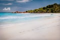 Beautiful anse cocos beach on sunny day at la digue island in Seychelles