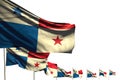 Beautiful many Panama flags placed diagonal isolated on white with space for text - any occasion flag 3d illustration