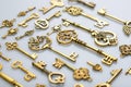 Beautiful Antique Golden Keys on White Background