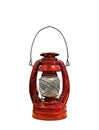 Beautiful Antique Red Kerosene Lantern on White Background, Clip Royalty Free Stock Photo