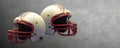 Beautiful antique two white and red football helmet mock-up on cement background,object,sport,copy space