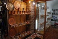 Beautiful antique vintage tableware in the old city market. Turkish Ottoman vintage crockery in Sarajevo. Souvenir shop