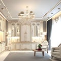 Beautiful apartment bedroom interior with comfortable armchair and stylish decorated almirah ai generated image