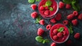 Beautiful appetizer pink raspberries fruit smoothie or milk shake in glass jar with berries Royalty Free Stock Photo