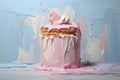 beautiful appetizing cream cake painted with oil paints in pastel colors