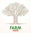 Beautiful apple fruit tree natural organic farm food logo or emblem, linear style drawing Royalty Free Stock Photo