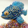 beautiful aquarium fish close-up on a background of colored beads generative AI