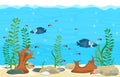 Beautiful Aquarium Fish Colorful Reef Water Plant Illustration