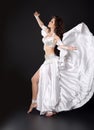 Beautiful Arabian bellydancer woman in bellydance white cos Royalty Free Stock Photo