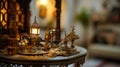 Beautiful arabian interior realistic miniature. Table decoration. Generative Ai Royalty Free Stock Photo