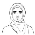 beautiful arabian muslim woman in hijab portrait line drawing outline style vector Royalty Free Stock Photo