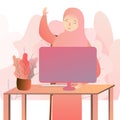 Beautiful Arabic business woman working on computer. Woman in her office, Royalty Free Stock Photo