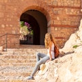 Beautiful arabic door in Almeria and tourist Royalty Free Stock Photo