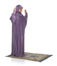 Beautiful Arabic Girl Praying Wearing Muslim Clothes, Arms Raised