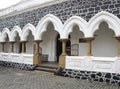 beautiful arch pattern front view of old temple, galle fort, sri lanka.