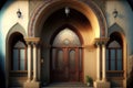 A beautiful architectural design of the entrance door to the mosque. Decorative door