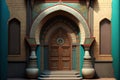 A beautiful architectural design of the entrance door to the mosque. Decorative door