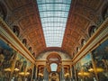 Beautiful architectural details of the Gallery of Great Battles in the palace of Versailles, France. The largest room in the