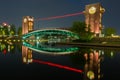 Beautiful architecture building and colorful bridge in twilight Royalty Free Stock Photo