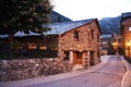 Beautiful architecture of buildings made of natural stone in the city of Soldeu. Andorra, June 29, 2019