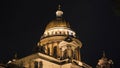Beautiful architecture of Cathedral with dome and lighting in night. Action. Dome of Cathedral is illuminated with