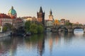 Beautiful architecture of the Charles bridge in Prague at sunrise, Czech Republic Royalty Free Stock Photo