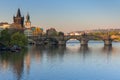 Beautiful architecture of the Charles bridge in Prague at sunrise, Czech Republic Royalty Free Stock Photo