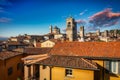 Beautiful architecture of the Citta Alta old town in Bergamo at sunrise, Italy